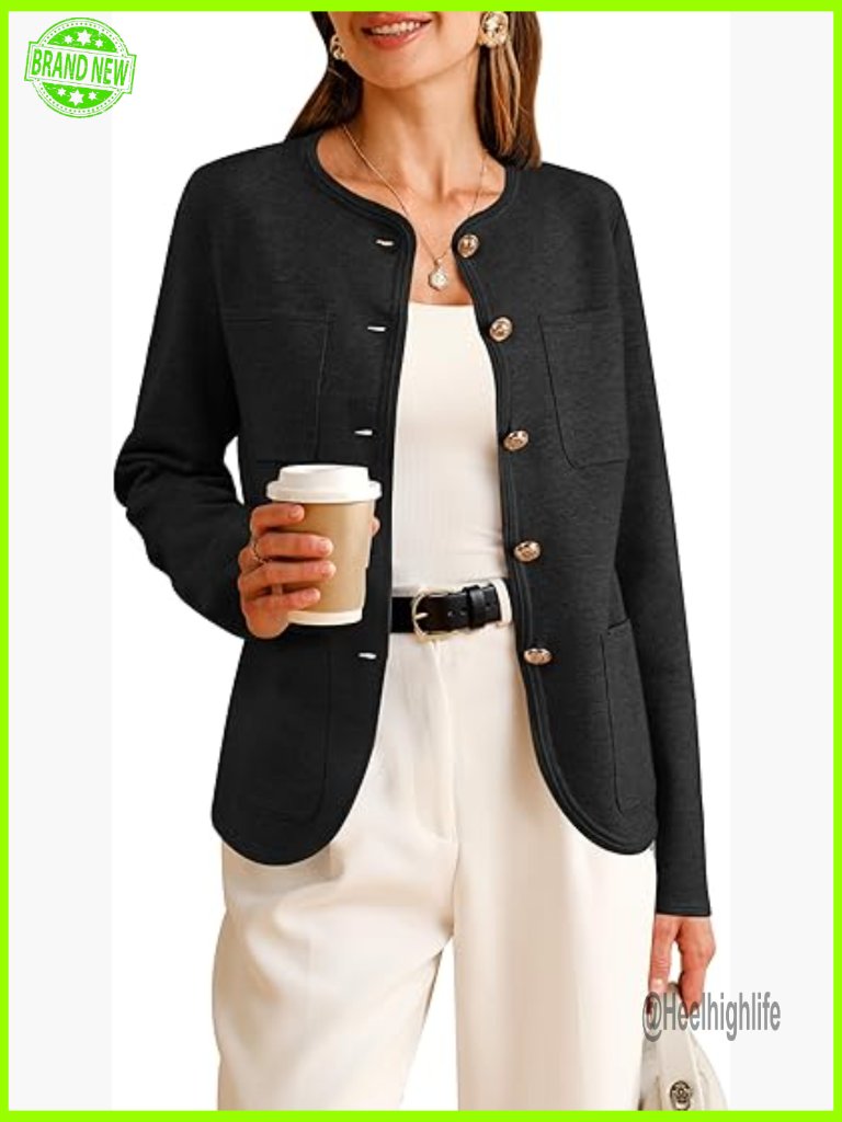 Wool Blend Blazer With Pockets For Business Casual Wear